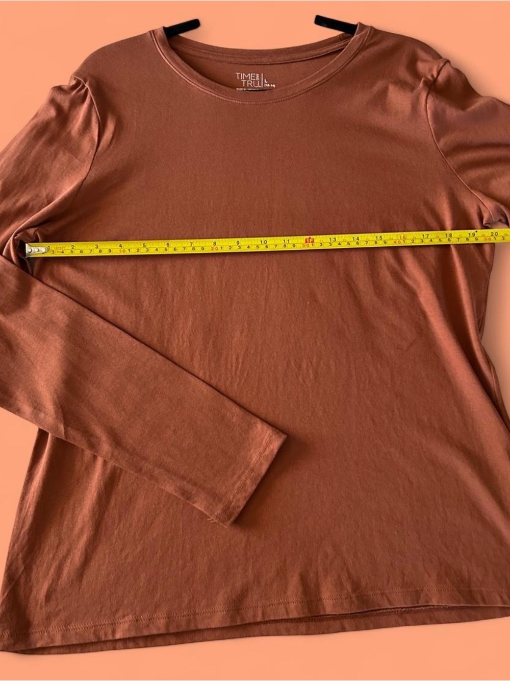 Time and Tru Olive Green & Rust Long Sleeve Crewneck Tops - Picture 6 of 8